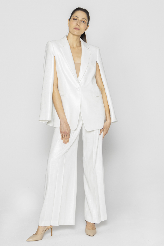 White modern blazer with slits on the sleeves