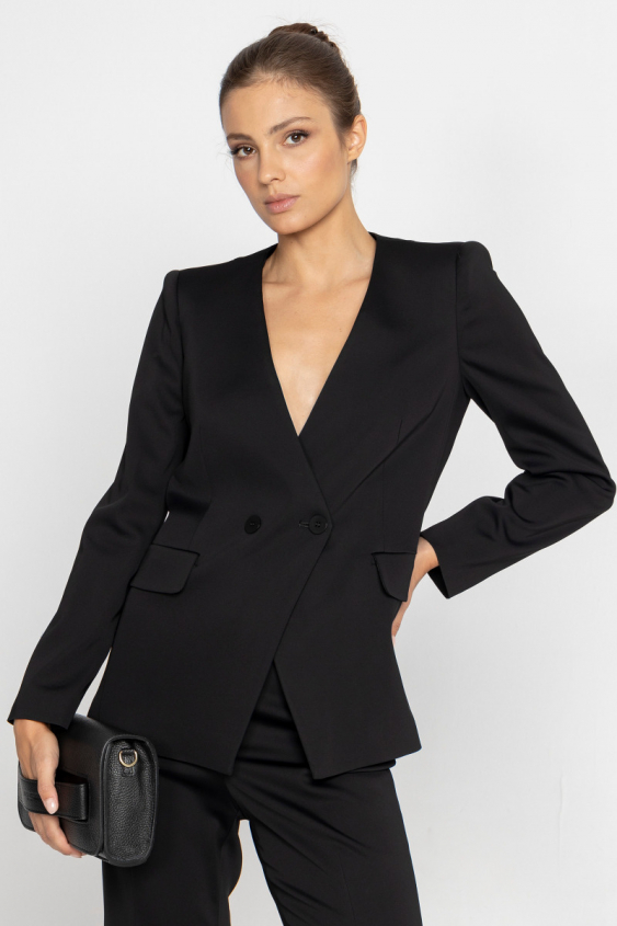 Modern black jacket without lapels 
