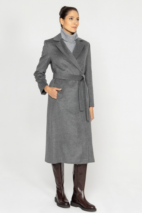  Elegant long grey wool coat
