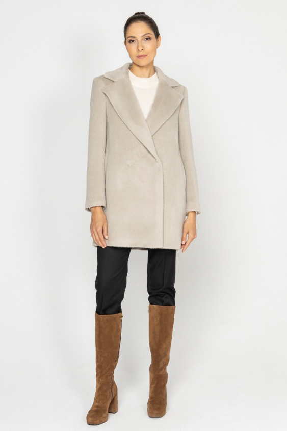 Beigefarbene kurze Jacke aus Alpaka und Wolle