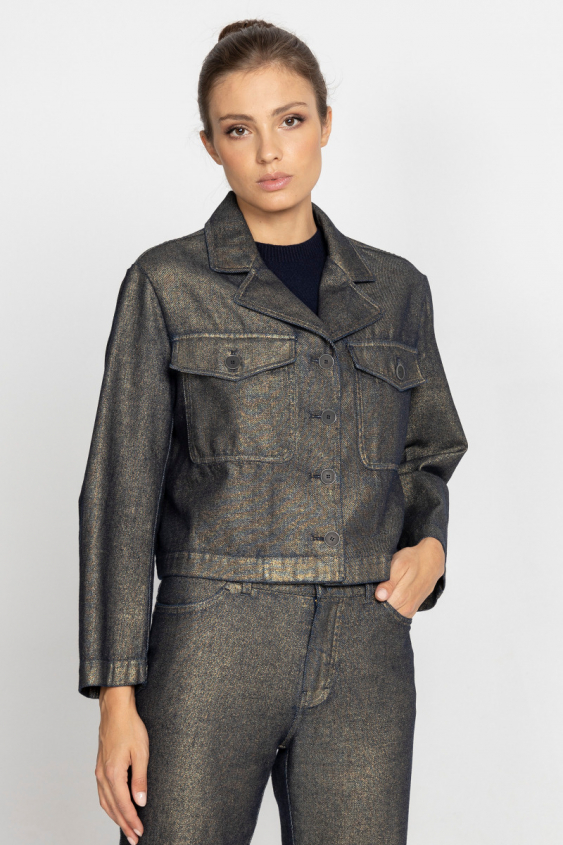 Jeansjacke in Marineblau und Gold