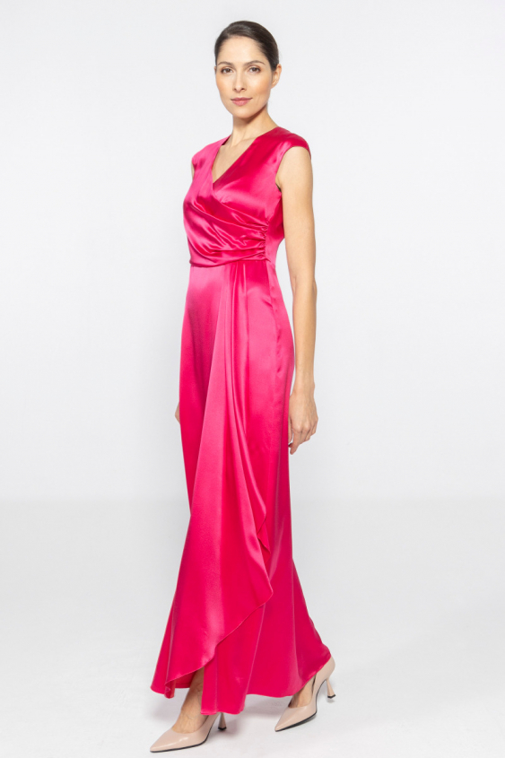 Elegantes Kleid in Magenta mit Satinbesatz