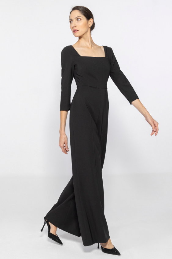 Schwarzer eleganter Jumpsuit mit 3/4-Ärmeln
