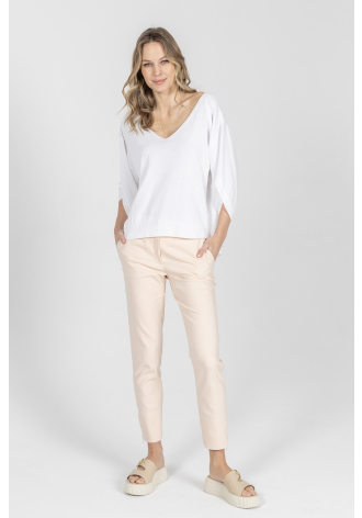 Slim-fit trousers in beige and pink