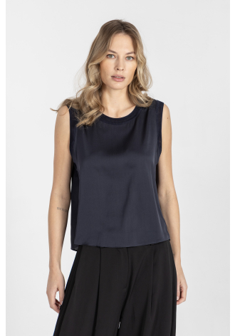 Granatowy top z jedwabnej krepy