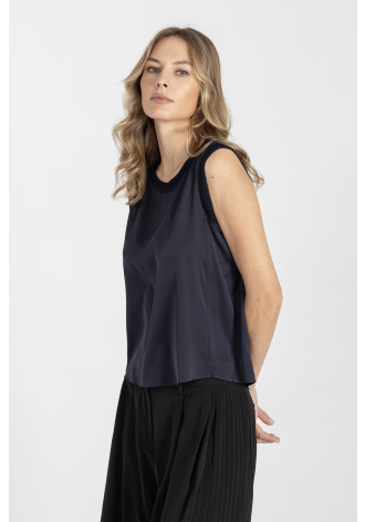 Granatowy top z jedwabnej krepy
