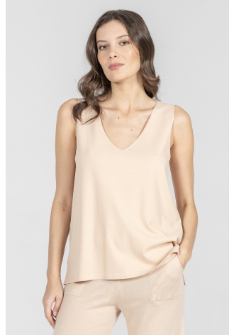 Beżowy top z szerokimi ramiączkami