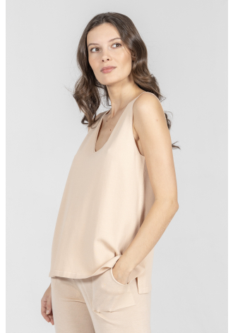 Beżowy top z szerokimi ramiączkami