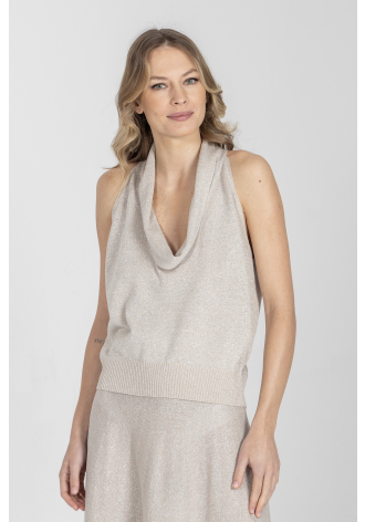 Beżowy top z efektownym dekoltem