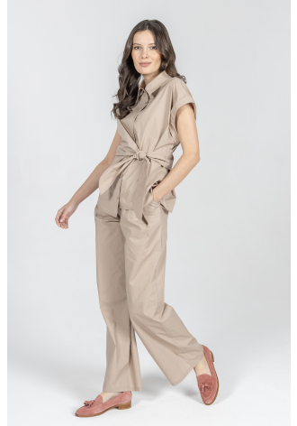 Luźne beżowe spodnie z bawełny