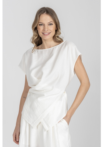 Bluzka ecru z krótkim rękawem w kolorze kremowej bieli