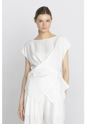 Bluzka ecru z krótkim rękawem w kolorze kremowej bieli