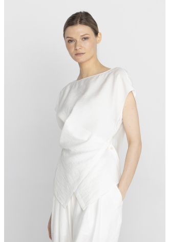 Bluzka ecru z krótkim rękawem w kolorze kremowej bieli