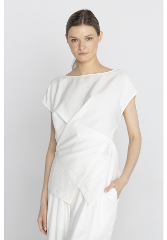 Bluzka ecru z krótkim rękawem w kolorze kremowej bieli