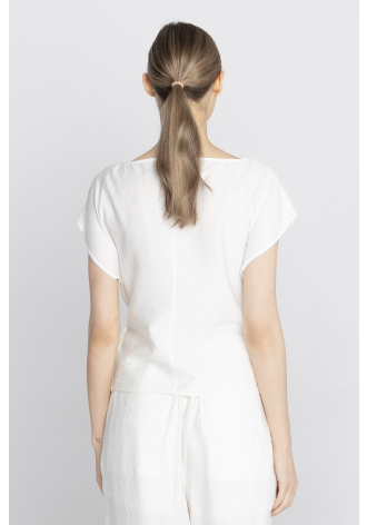 Bluzka ecru z krótkim rękawem w kolorze kremowej bieli