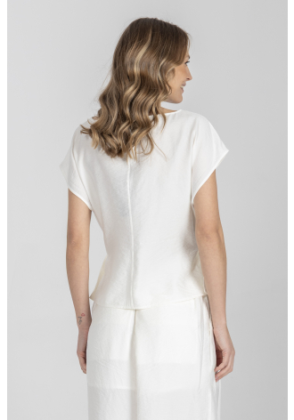 Bluzka ecru z krótkim rękawem w kolorze kremowej bieli