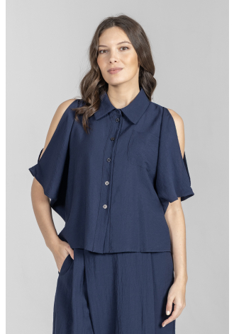 Bluzka z rozcięciami na rękawach w kolorze granatowym