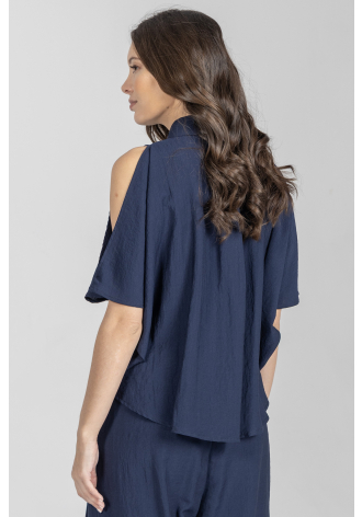 Bluzka z rozcięciami na rękawach w kolorze granatowym