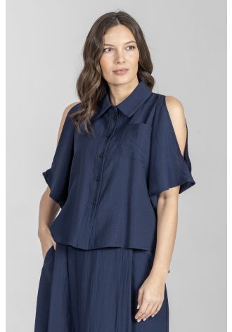 Bluzka z rozcięciami na rękawach w kolorze granatowym