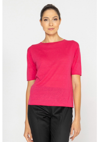 Magenta knitted silk and linen blouse 