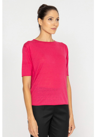 Magenta knitted silk and linen blouse 