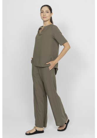 Khaki short-sleeved blouse