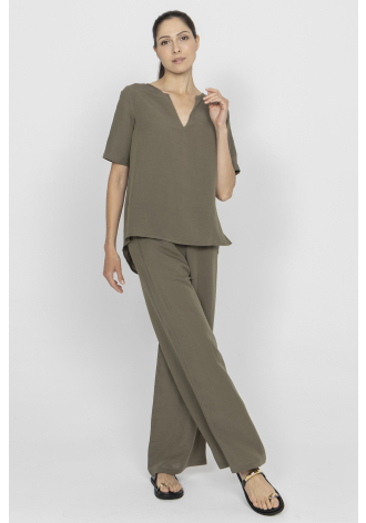 Khaki short-sleeved blouse