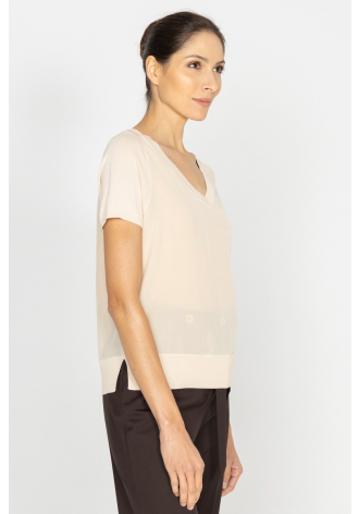 Elegant beige short-sleeved blouse