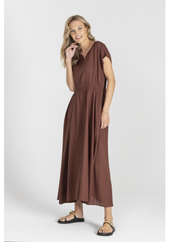 Braunes kurzärmeliges Baumwollkleid
