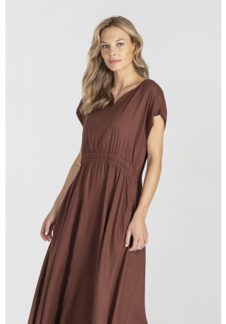 Braunes kurzärmeliges Baumwollkleid