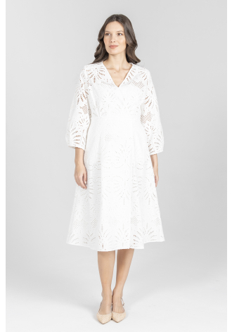 Biała rozkloszowana sukienka z dekoltem V