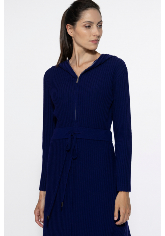 Navy blue hooded knit dress