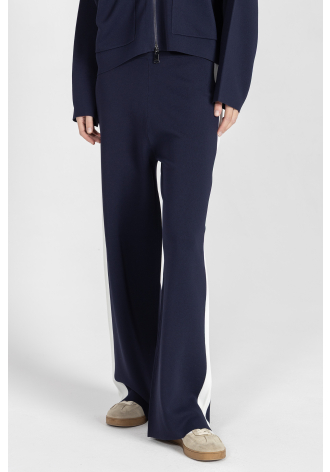 Granatowe sportowe spodnie z białym lampasem