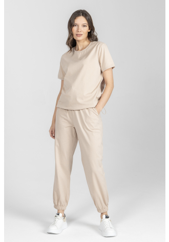 Beżowe dzianinowe spodnie z bawełny