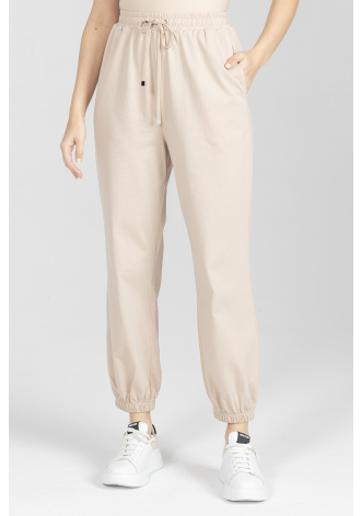 Beżowe dzianinowe spodnie z bawełny