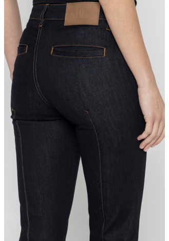 Granatowe jeansy z przeszyciami z szeroką nogawką