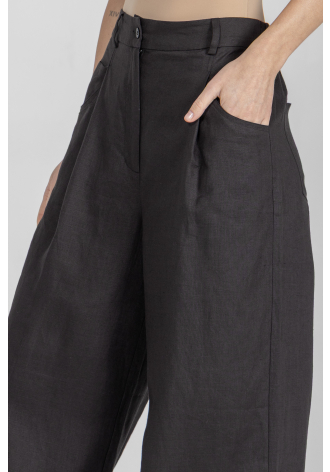 Czarne luźne spodnie z lnu