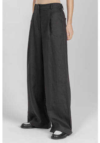 Czarne luźne spodnie z lnu