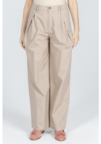 Luźne beżowe spodnie z bawełny