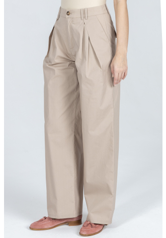Luźne beżowe spodnie z bawełny