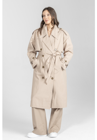 Luźny trencz z impregnowanej bawełny