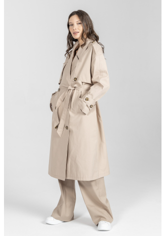 Luźny trencz z impregnowanej bawełny