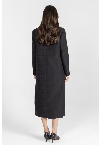 Schwarzer zweireihiger Jacquard-Mantel