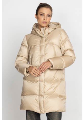  Beige and gold hooded down jacket 