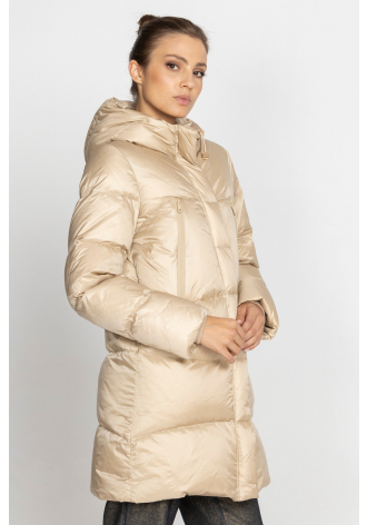  Beige and gold hooded down jacket 