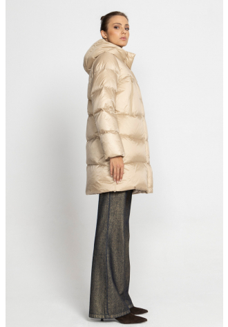  Beige and gold hooded down jacket 