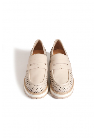 Beige moccasins with a thick sole 