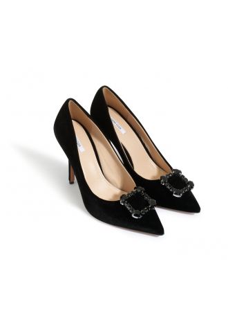 Elegant black stilettos with decorative buckles 