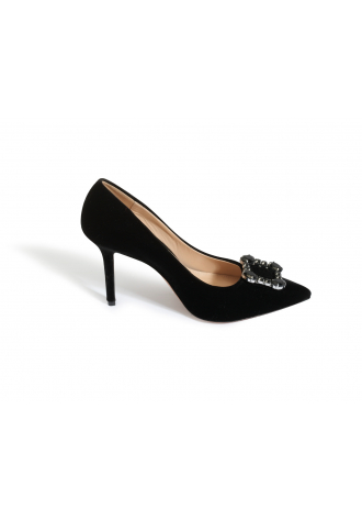 Elegant black stilettos with decorative buckles 