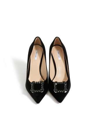 Elegant black stilettos with decorative buckles 